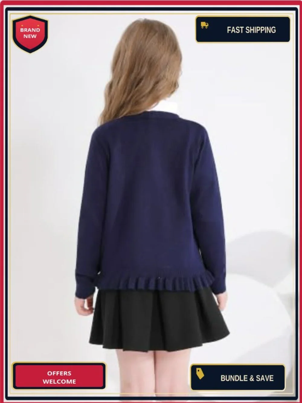 Girls Ruffle Long Sleeve Knit Cardigan Sweater Button Up